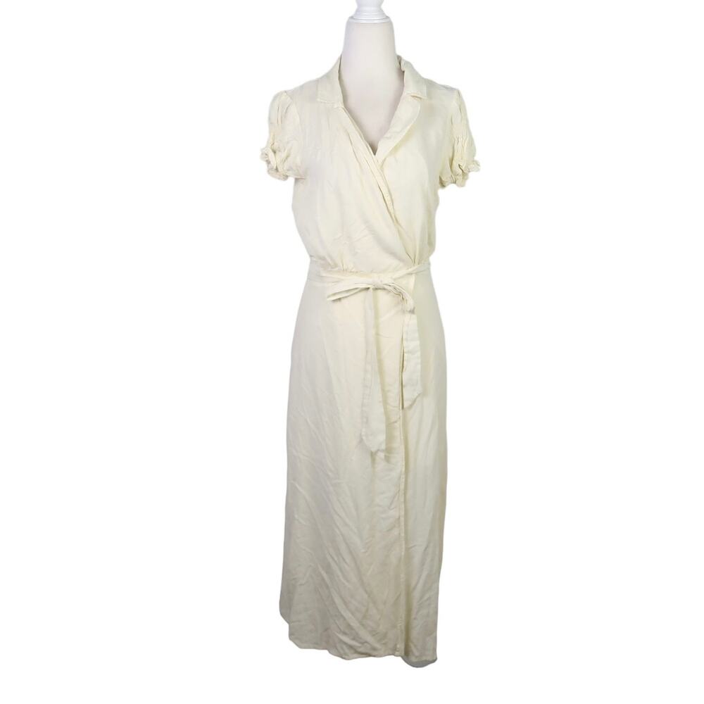 Urban Outfitters cream short sleeve wrap midi dress Small